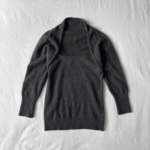 Chic 100% Cashmere Bolero Style Dark Grey Sweater Quiet Luxury Knit Top - Size M